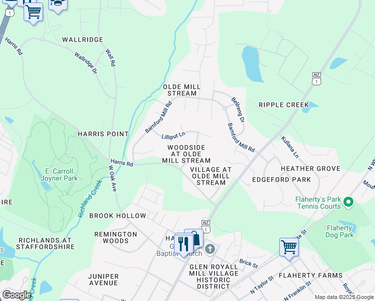 map of restaurants, bars, coffee shops, grocery stores, and more near 305 Watchet Place in Wake Forest