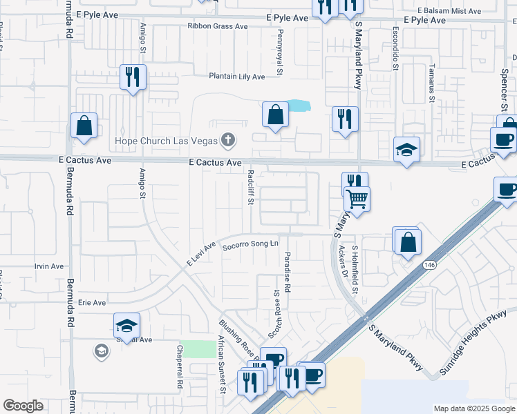 map of restaurants, bars, coffee shops, grocery stores, and more near 10625 Alondra Peak Street in Las Vegas