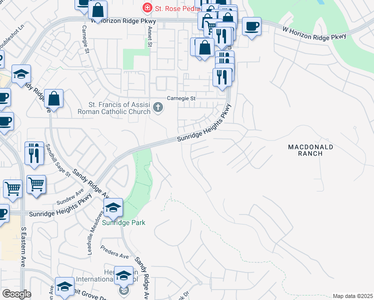 map of restaurants, bars, coffee shops, grocery stores, and more near 861 Vegas View Drive in Henderson