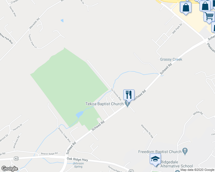 map of restaurants, bars, coffee shops, grocery stores, and more near 6917 La Christa Way in Knoxville