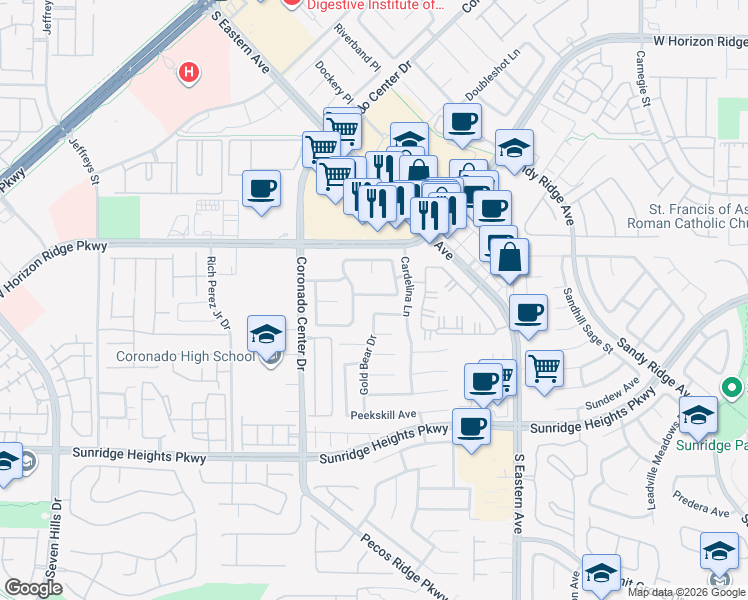 map of restaurants, bars, coffee shops, grocery stores, and more near 2731 Enchanted Isle Street in Henderson