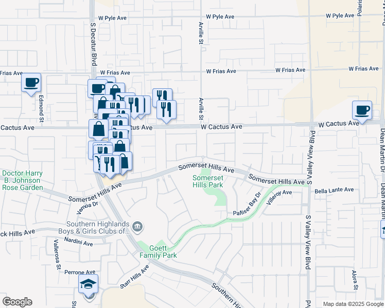 map of restaurants, bars, coffee shops, grocery stores, and more near 4436 El Presidio Drive in Las Vegas