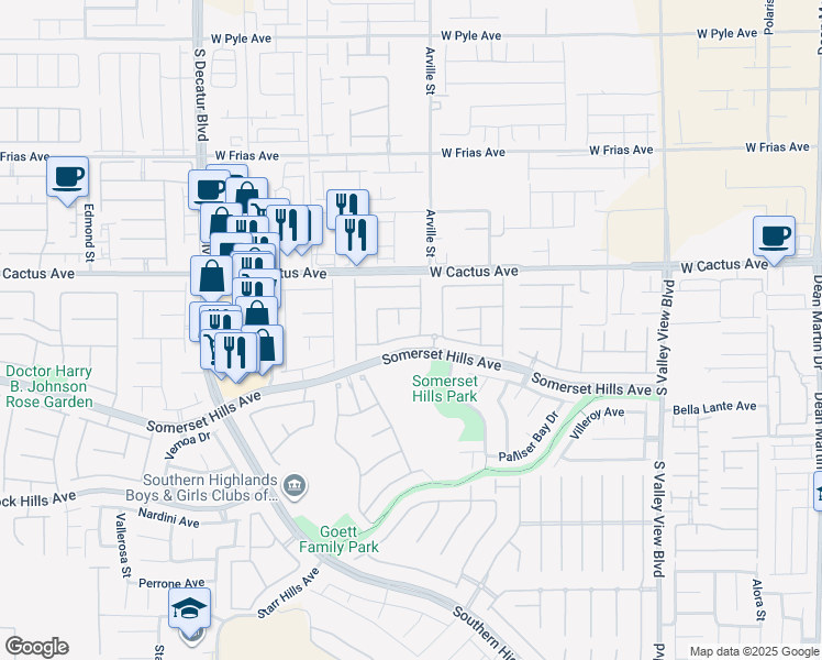 map of restaurants, bars, coffee shops, grocery stores, and more near 4436 El Presidio Drive in Las Vegas