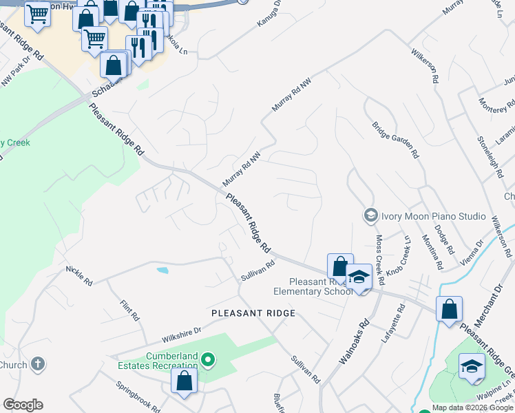 map of restaurants, bars, coffee shops, grocery stores, and more near 6206 Pleasant Ridge Road in Knoxville
