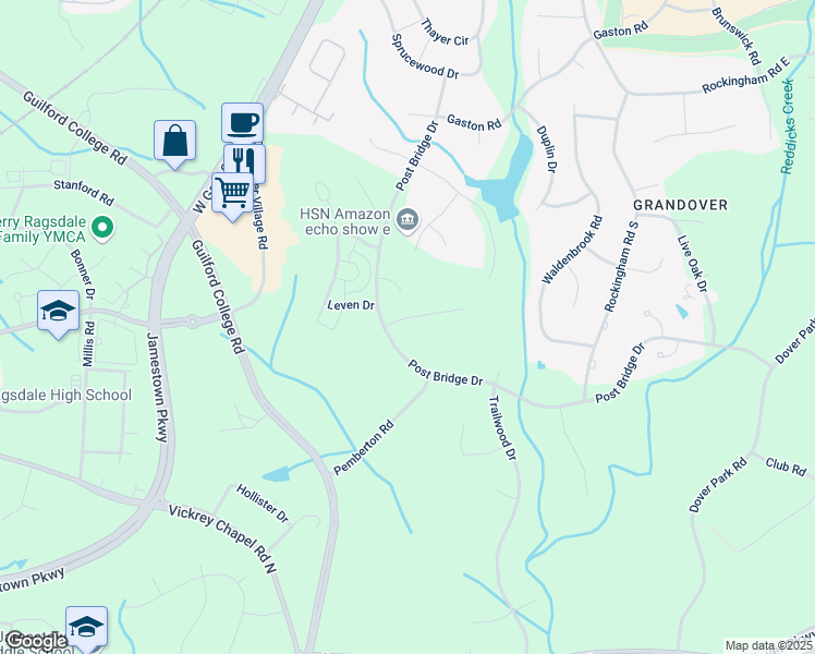 map of restaurants, bars, coffee shops, grocery stores, and more near 4113 Tansley Court in Greensboro