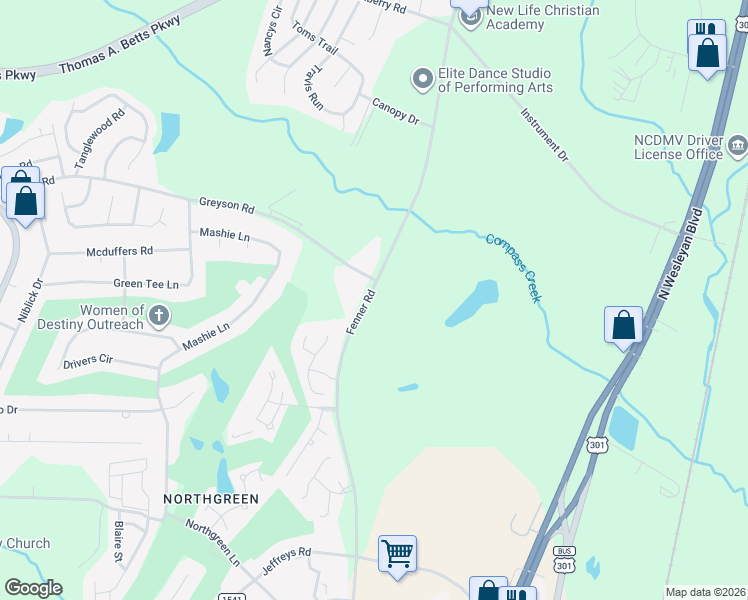 map of restaurants, bars, coffee shops, grocery stores, and more near 1524 Fenner Road in Rocky Mount