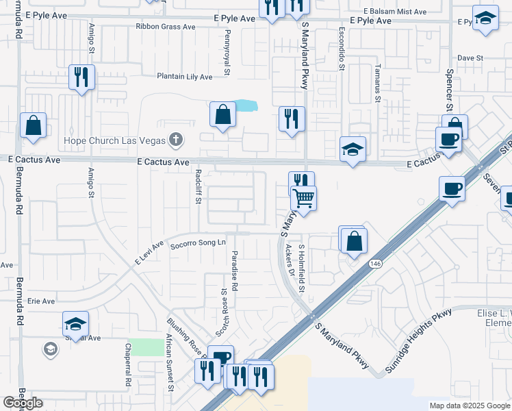 map of restaurants, bars, coffee shops, grocery stores, and more near 10626 Corte Sierra Street in Las Vegas