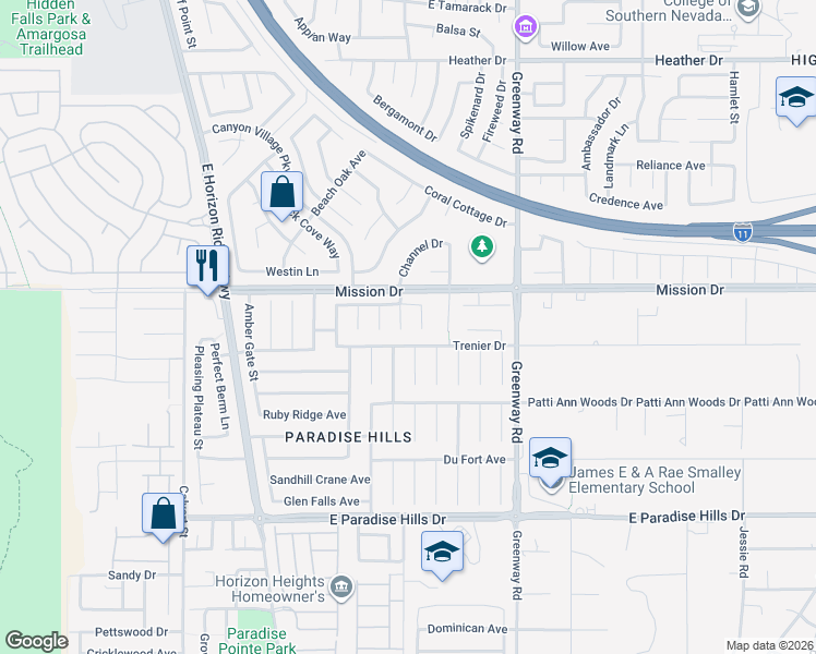 map of restaurants, bars, coffee shops, grocery stores, and more near 1012 Rocky Coast Ct in Henderson