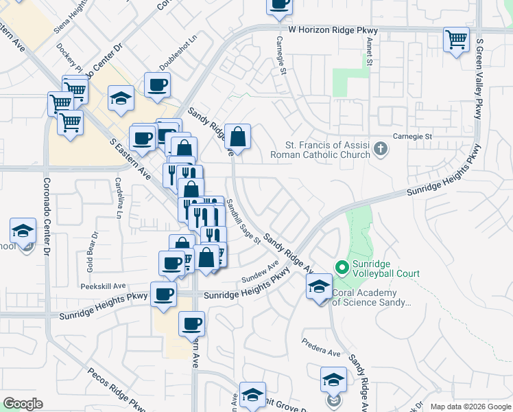 map of restaurants, bars, coffee shops, grocery stores, and more near 914 Sir Winston Street in Henderson