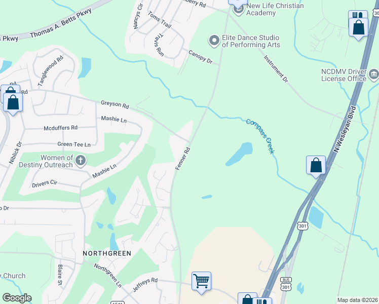 map of restaurants, bars, coffee shops, grocery stores, and more near 1524 Fenner Road in Rocky Mount