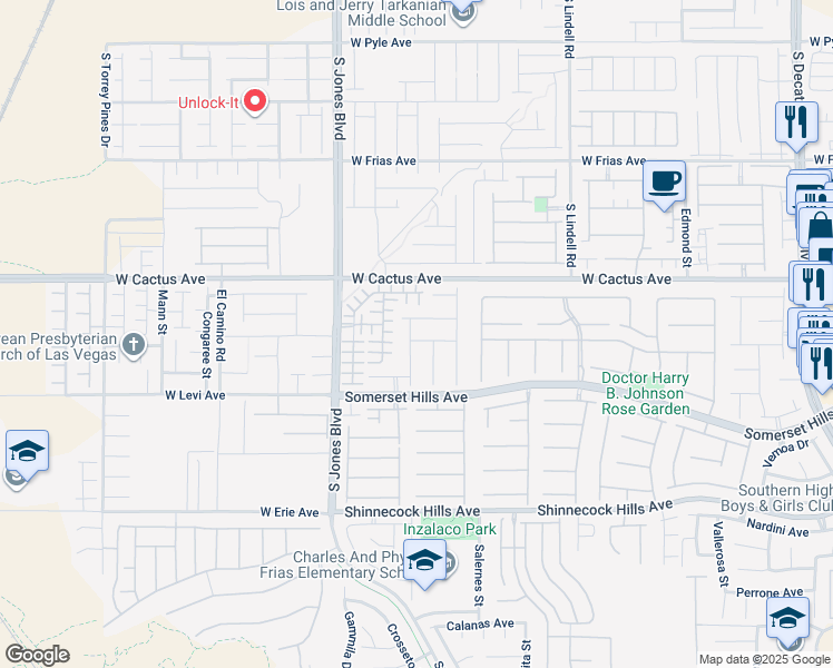 map of restaurants, bars, coffee shops, grocery stores, and more near 5904 Bluthe Bridge Avenue in Las Vegas