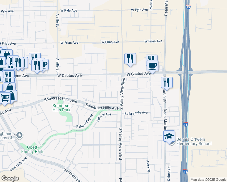 map of restaurants, bars, coffee shops, grocery stores, and more near 10604 Magazzini Court in Las Vegas