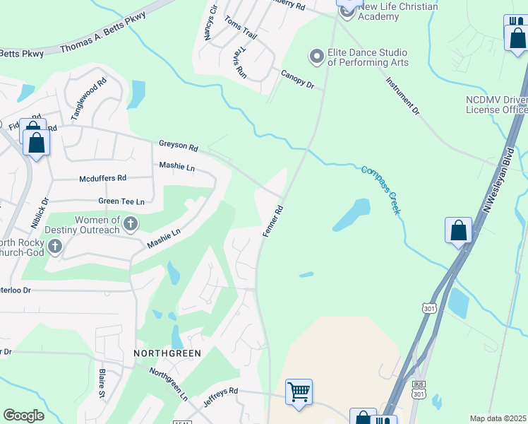 map of restaurants, bars, coffee shops, grocery stores, and more near 1512 Fenner Road in Rocky Mount