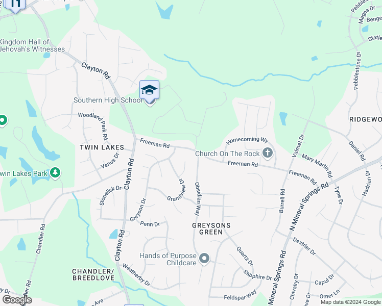 map of restaurants, bars, coffee shops, grocery stores, and more near 3430 Freeman Road in Durham