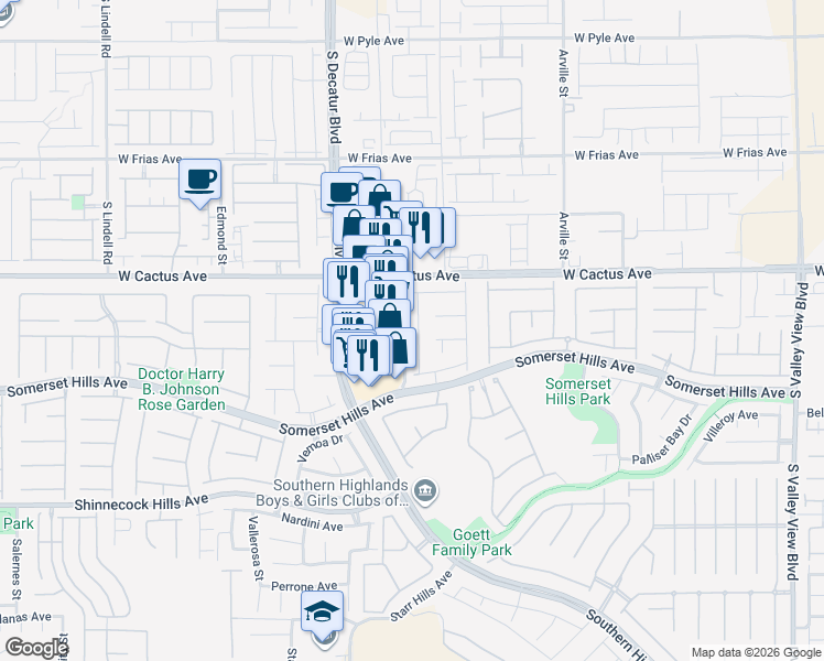 map of restaurants, bars, coffee shops, grocery stores, and more near 10605 Casa Bianca Street in Las Vegas