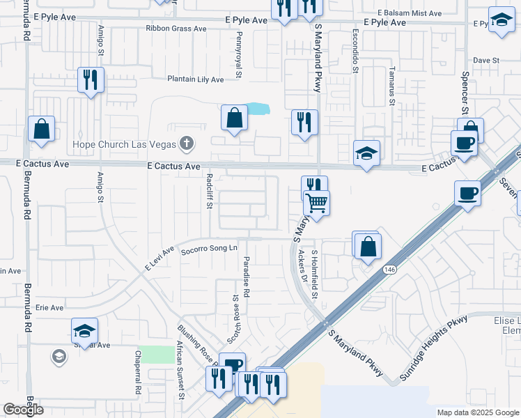 map of restaurants, bars, coffee shops, grocery stores, and more near 1037 Grand Cerritos Avenue in Las Vegas