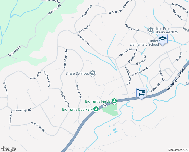 map of restaurants, bars, coffee shops, grocery stores, and more near 128 Mockingbird Lane in Oak Ridge