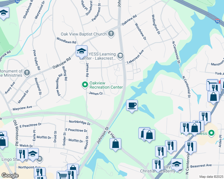 map of restaurants, bars, coffee shops, grocery stores, and more near 822 Lakecrest Avenue in High Point