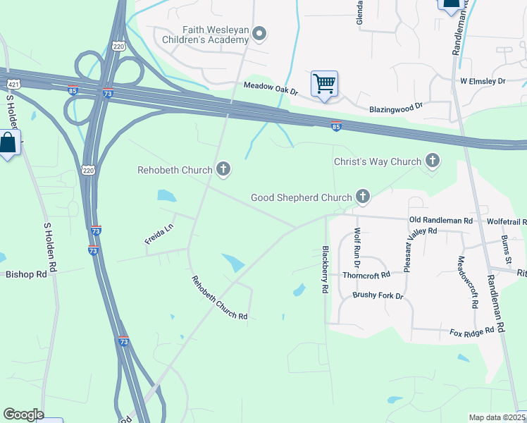 map of restaurants, bars, coffee shops, grocery stores, and more near 1219 Short Farm Road in Greensboro