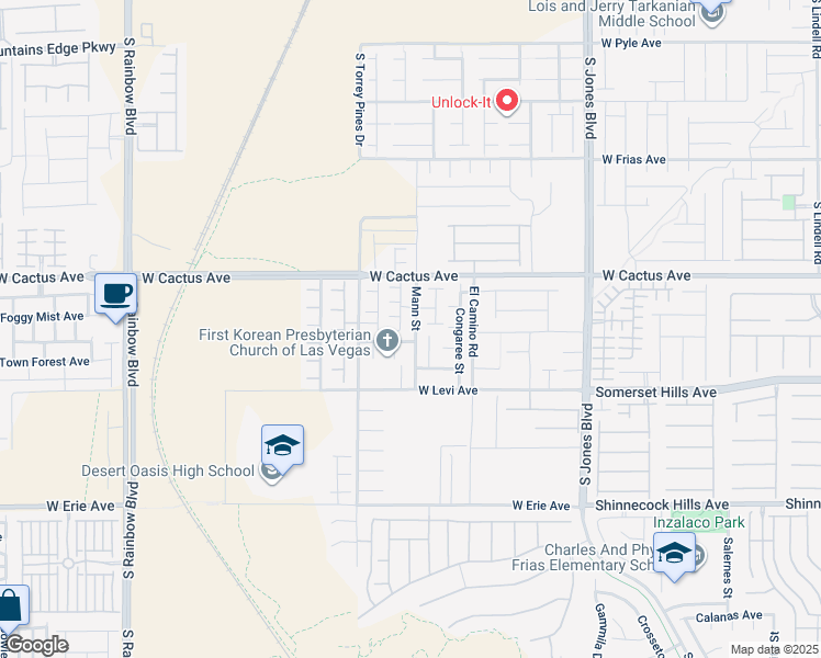 map of restaurants, bars, coffee shops, grocery stores, and more near 10587 Mann Street in Las Vegas