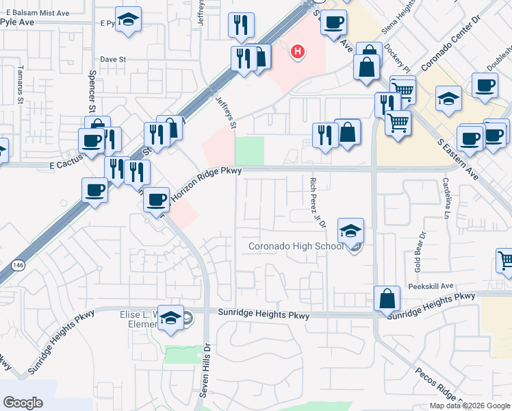 map of restaurants, bars, coffee shops, grocery stores, and more near 849 White Sparrow Street in Henderson