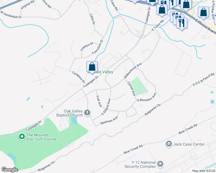 map of restaurants, bars, coffee shops, grocery stores, and more near 100 Houston Avenue in Oak Ridge