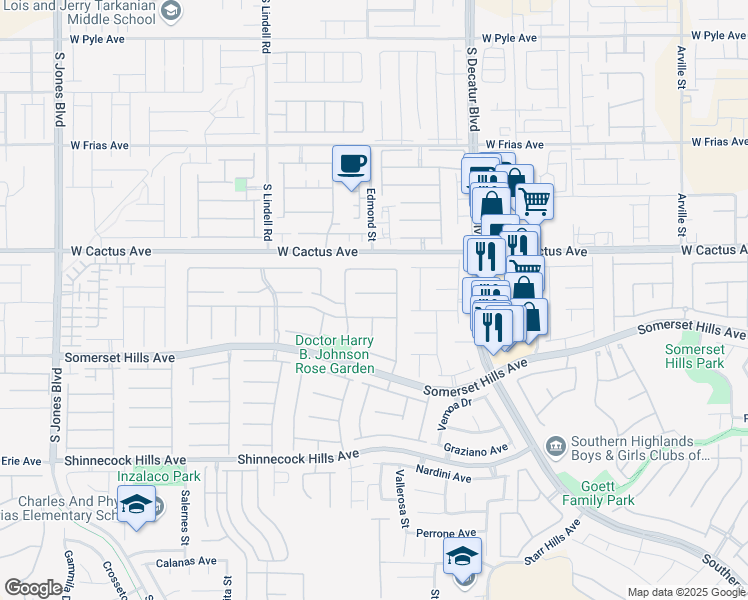 map of restaurants, bars, coffee shops, grocery stores, and more near 5207 Villa Vecchio Court in Las Vegas