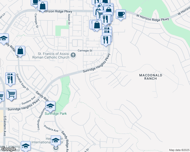 map of restaurants, bars, coffee shops, grocery stores, and more near 2256 Sunrise Ridge Court in Henderson