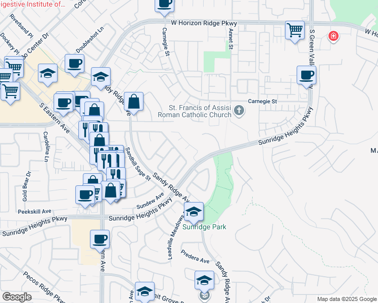 map of restaurants, bars, coffee shops, grocery stores, and more near 2405 Worth Court in Henderson
