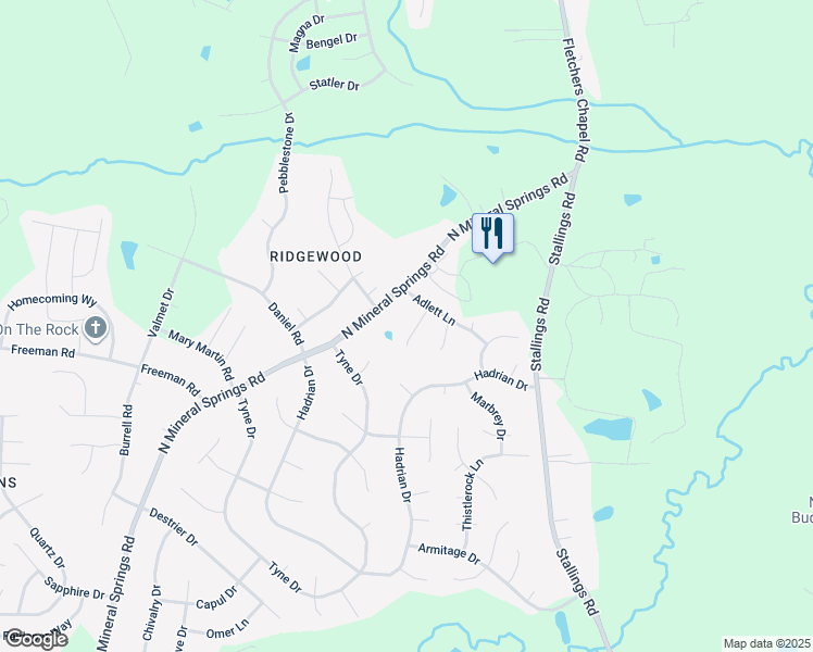 map of restaurants, bars, coffee shops, grocery stores, and more near 8 Birds Nest Court in Durham