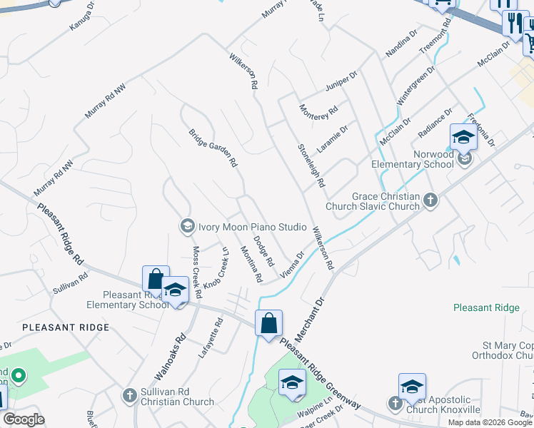 map of restaurants, bars, coffee shops, grocery stores, and more near 5716 Mondale Road in Knoxville