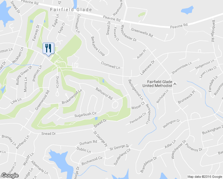 map of restaurants, bars, coffee shops, grocery stores, and more near 116 Flossmoor Circle in Crossville