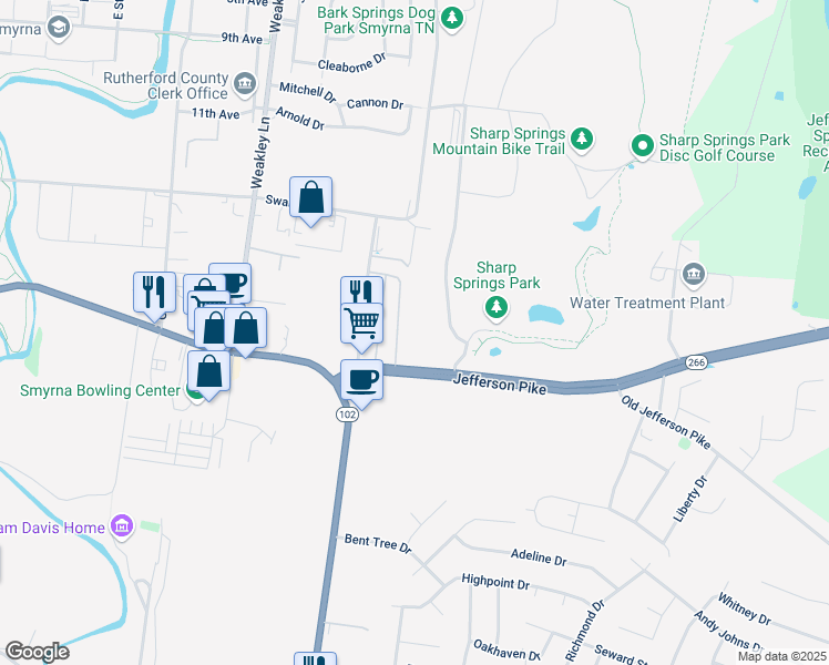map of restaurants, bars, coffee shops, grocery stores, and more near 202 Village Lake Circle in Smyrna