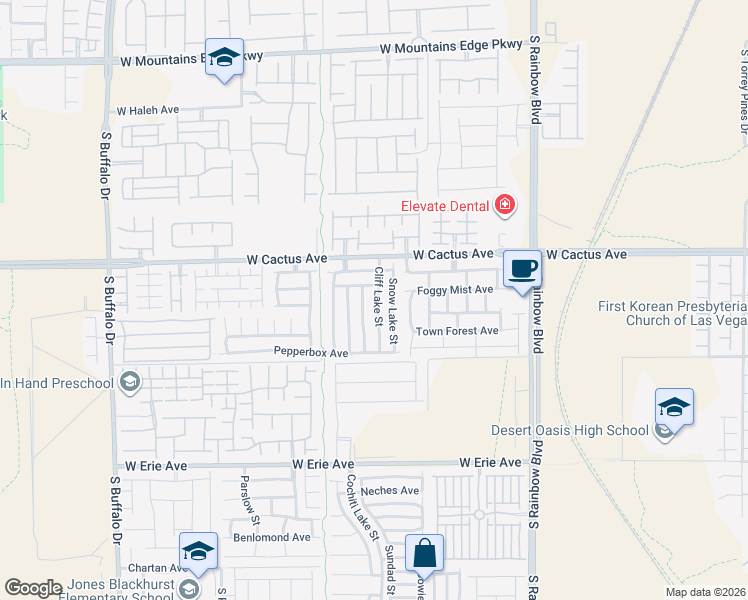 map of restaurants, bars, coffee shops, grocery stores, and more near 10581 Cliff Lake Street in Las Vegas