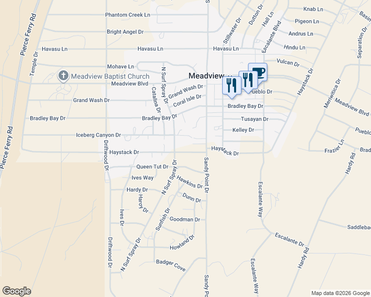map of restaurants, bars, coffee shops, grocery stores, and more near 155 Haystack Drive in Meadview