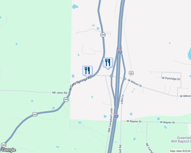 map of restaurants, bars, coffee shops, grocery stores, and more near 1289 West Wilson Street in Fayetteville