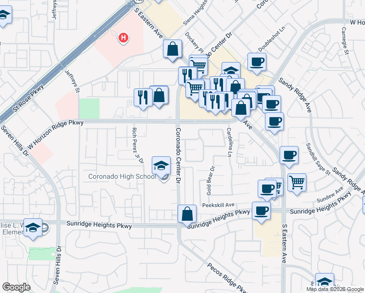 map of restaurants, bars, coffee shops, grocery stores, and more near 815 Happy Sparrow Avenue in Henderson