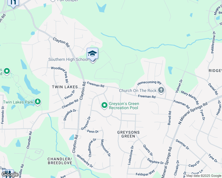 map of restaurants, bars, coffee shops, grocery stores, and more near 3424 Freeman Road in Durham