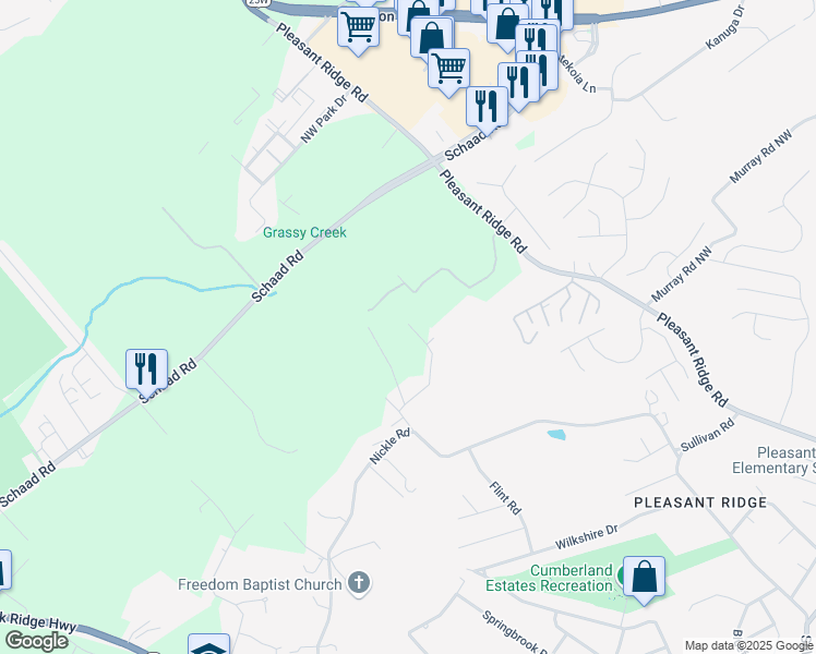 map of restaurants, bars, coffee shops, grocery stores, and more near 6434 Grapevine Lane Northwest in Knoxville