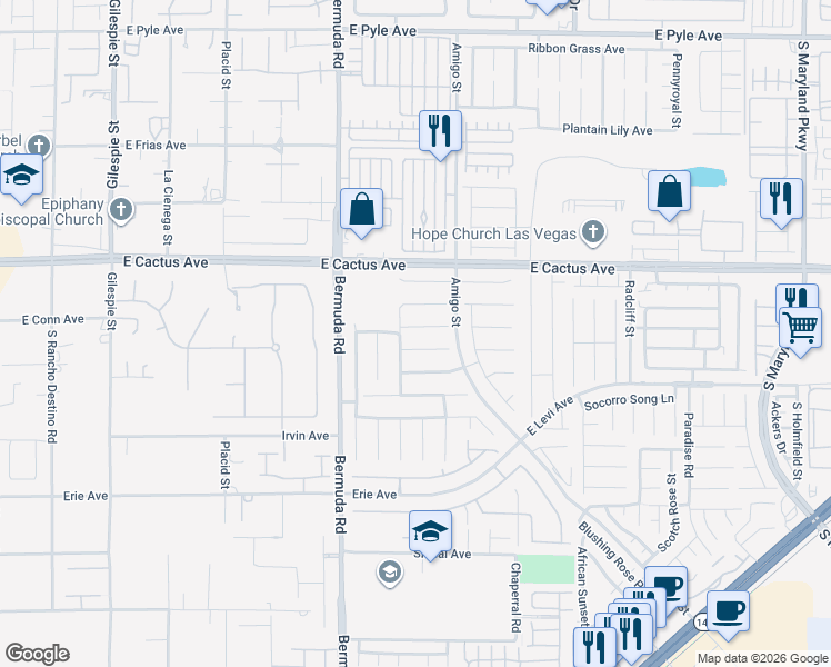 map of restaurants, bars, coffee shops, grocery stores, and more near 523 Pale Pueblo Court in Las Vegas