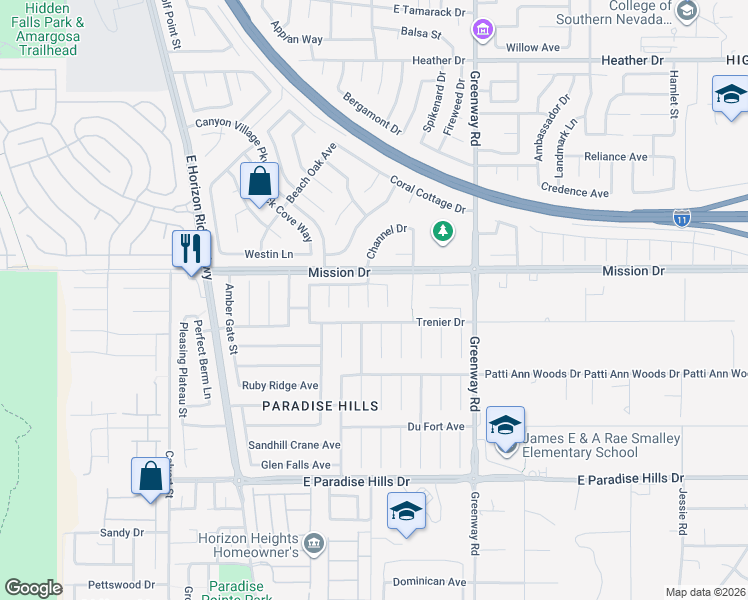 map of restaurants, bars, coffee shops, grocery stores, and more near 1012 Rocky Coast Court in Henderson
