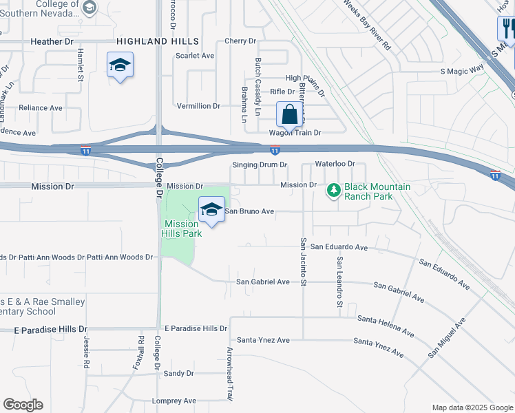 map of restaurants, bars, coffee shops, grocery stores, and more near 820 San Bruno Avenue in Henderson