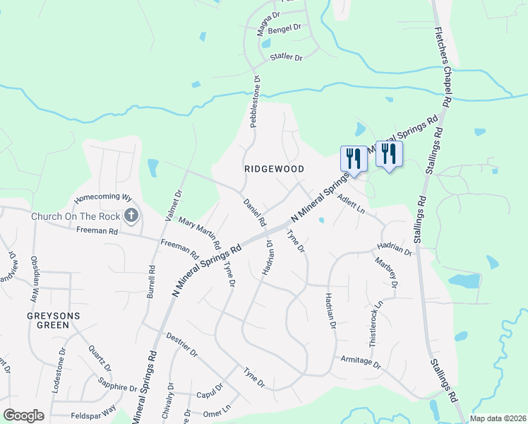 map of restaurants, bars, coffee shops, grocery stores, and more near 3 Duxford Court in Durham