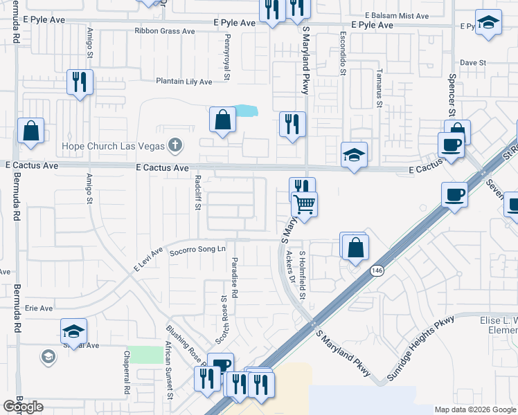 map of restaurants, bars, coffee shops, grocery stores, and more near 10626 Corte Sierra Street in Las Vegas
