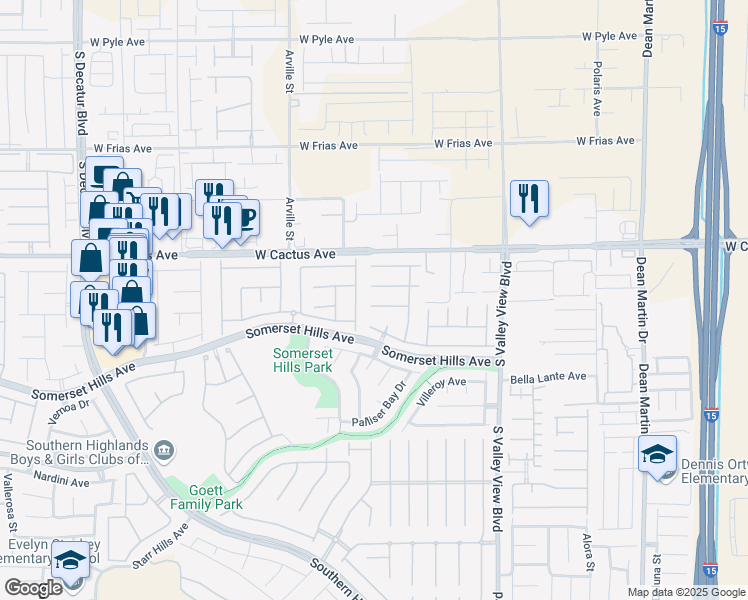 map of restaurants, bars, coffee shops, grocery stores, and more near 4176 Demoline Circle in Las Vegas