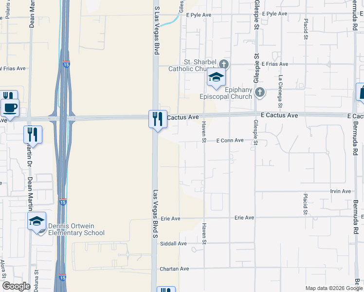map of restaurants, bars, coffee shops, grocery stores, and more near 55 East Conn Avenue in Las Vegas