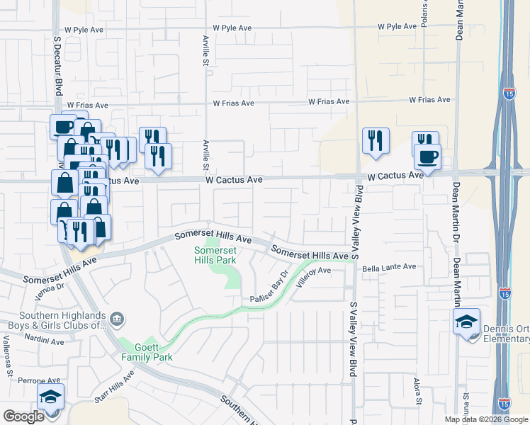 map of restaurants, bars, coffee shops, grocery stores, and more near 4176 Demoline Circle in Las Vegas