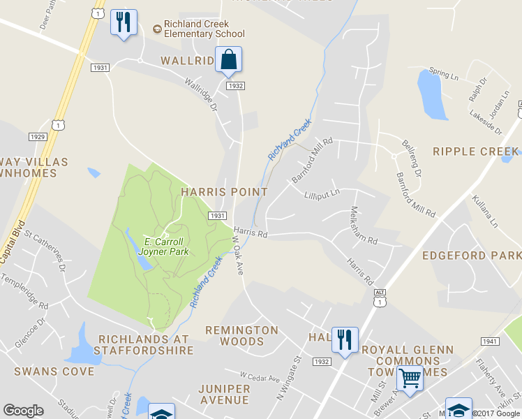 map of restaurants, bars, coffee shops, grocery stores, and more near 913 Barnford Mill Road in Wake Forest
