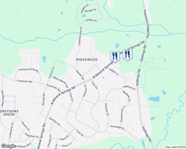 map of restaurants, bars, coffee shops, grocery stores, and more near 1011 North Mineral Springs Road in Durham
