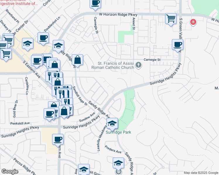 map of restaurants, bars, coffee shops, grocery stores, and more near 2403 Worth Court in Henderson